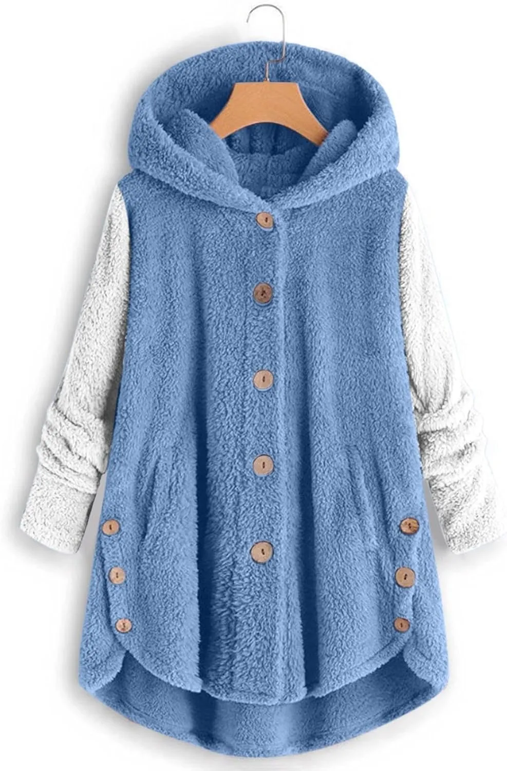 Fleece Jacket Women Button Hem Plus Size Hoodie Top Sweater Blouse Oversized Fluffy Outerwear para Coats