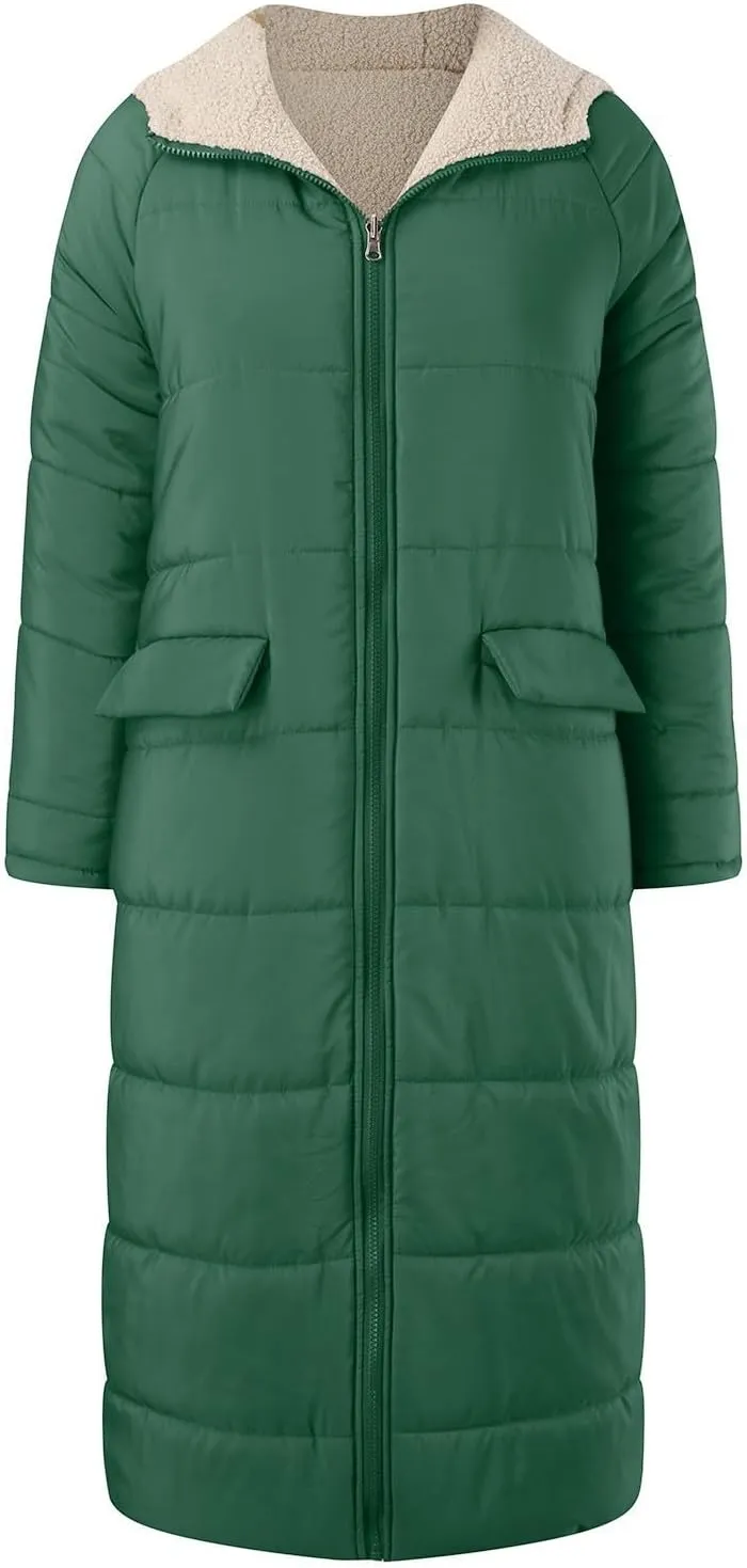 Fleece Jackets for Women Casual Zip Up Solid Color Reversible Teddy Long Coat Womens Padded Heavyweight Soft Jacket