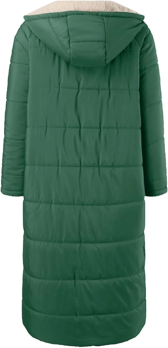 Fleece Jackets for Women Casual Zip Up Solid Color Reversible Teddy Long Coat Womens Padded Heavyweight Soft Jacket