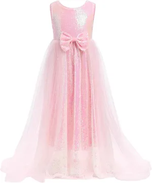 Flower Girls Sequin Dress Sleeveless Glitters Princess Tulle Long Maxi Dress Pageant Birthday Wedding Party Gown