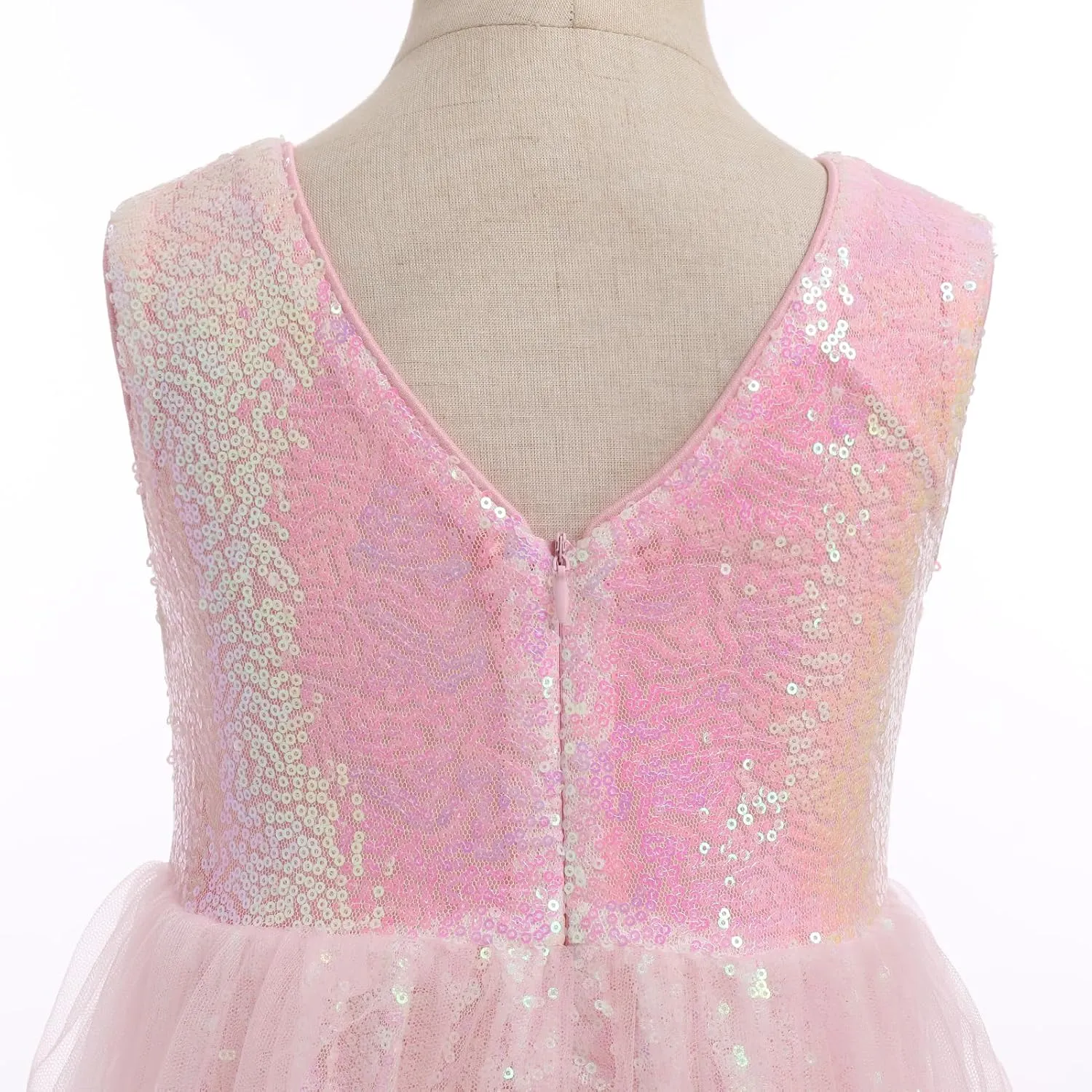 Flower Girls Sequin Dress Sleeveless Glitters Princess Tulle Long Maxi Dress Pageant Birthday Wedding Party Gown