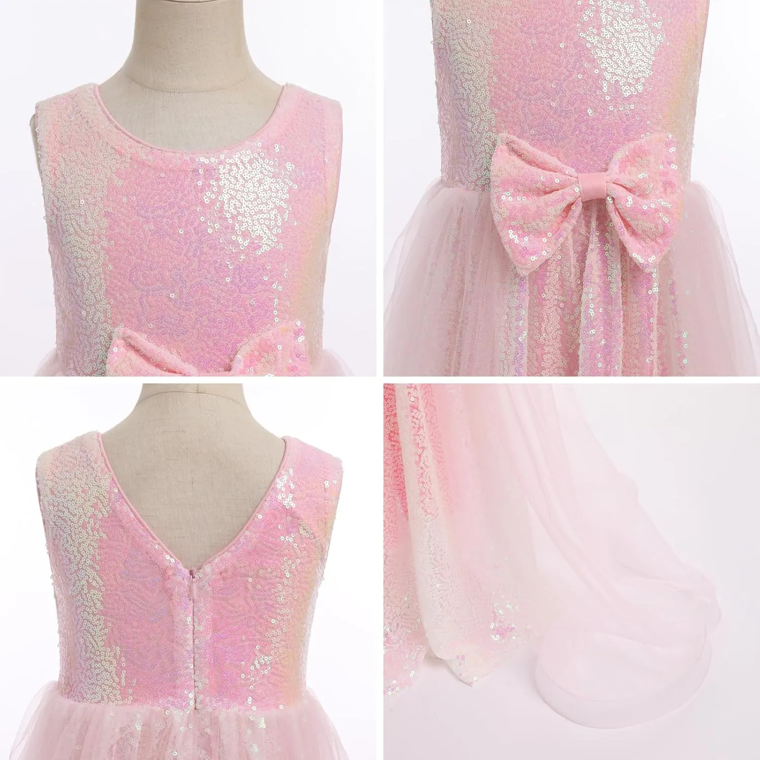 Flower Girls Sequin Dress Sleeveless Glitters Princess Tulle Long Maxi Dress Pageant Birthday Wedding Party Gown