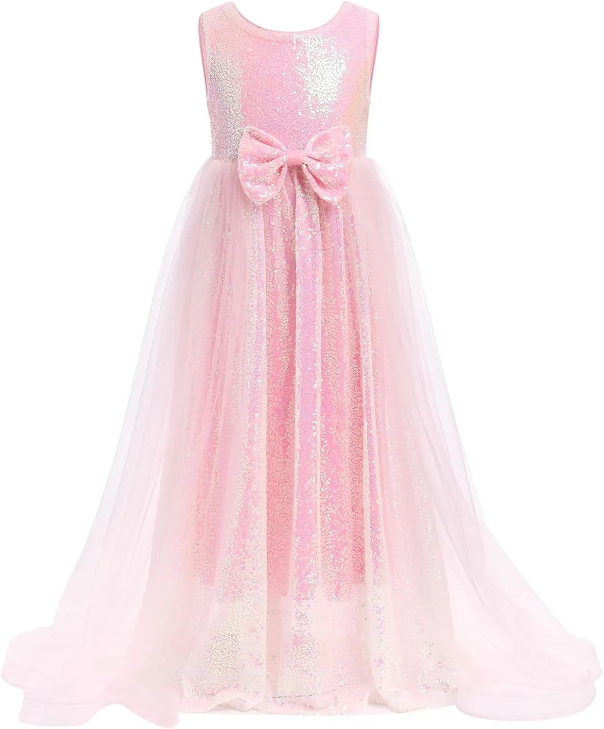 Flower Girls Sequin Dress Sleeveless Glitters Princess Tulle Long Maxi Dress Pageant Birthday Wedding Party Gown