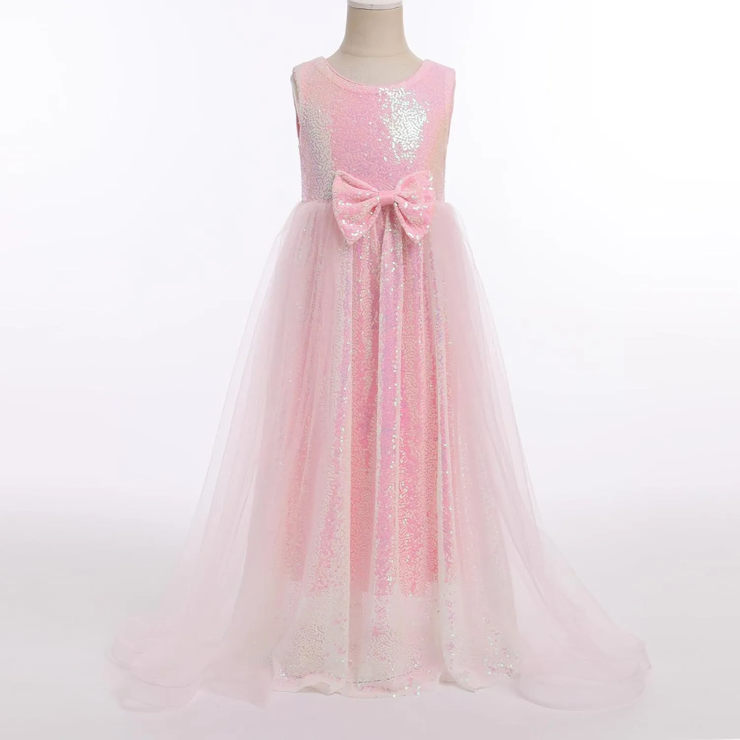 Flower Girls Sequin Dress Sleeveless Glitters Princess Tulle Long Maxi Dress Pageant Birthday Wedding Party Gown