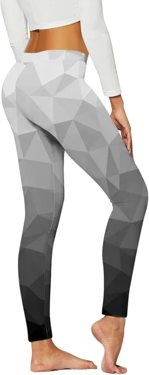 Full Length Women's Leggings Colorful Geometric Print Leggings Hiking Running Pants Pockets Thermal Velvet Winter