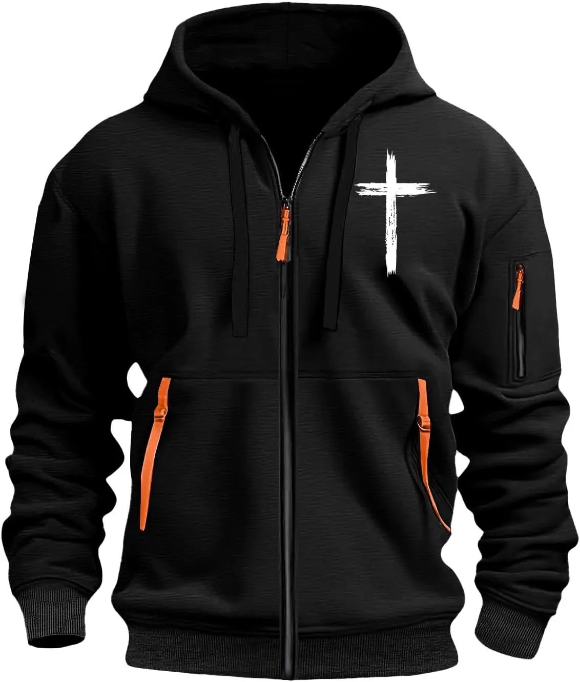 Full Zip Hoodies for Men Cross Religious Christian Graphic Shirt Long Sleeve Spring Sweatshirts with Zipper Pocket