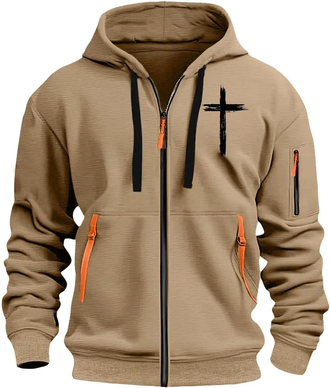 Full Zip Hoodies for Men Cross Religious Christian Graphic Shirt Long Sleeve Spring Sweatshirts with Zipper Pocket