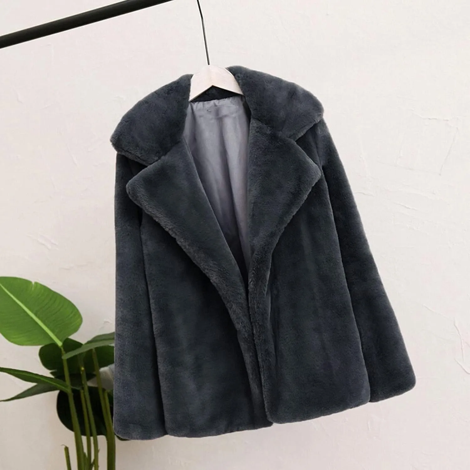 Fuzzy Fleece Jacket for Women Sherpa Lined Solid Color Fashion Warm Winter Coats Cropped Trench Cardigan Outwear Tops