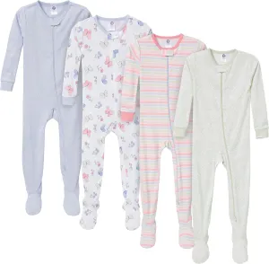 Gerber Baby Girls' 4-Pack Footed Pajamas