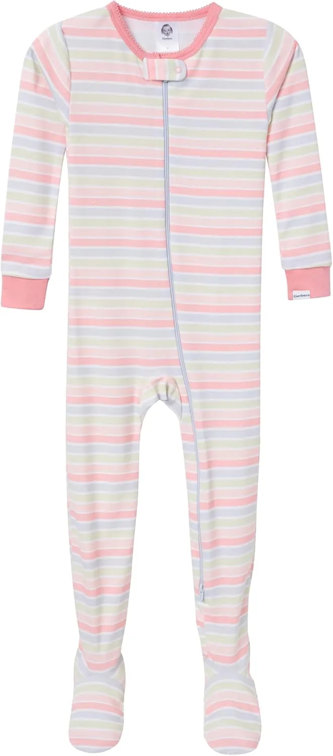 Gerber Baby Girls' 4-Pack Footed Pajamas