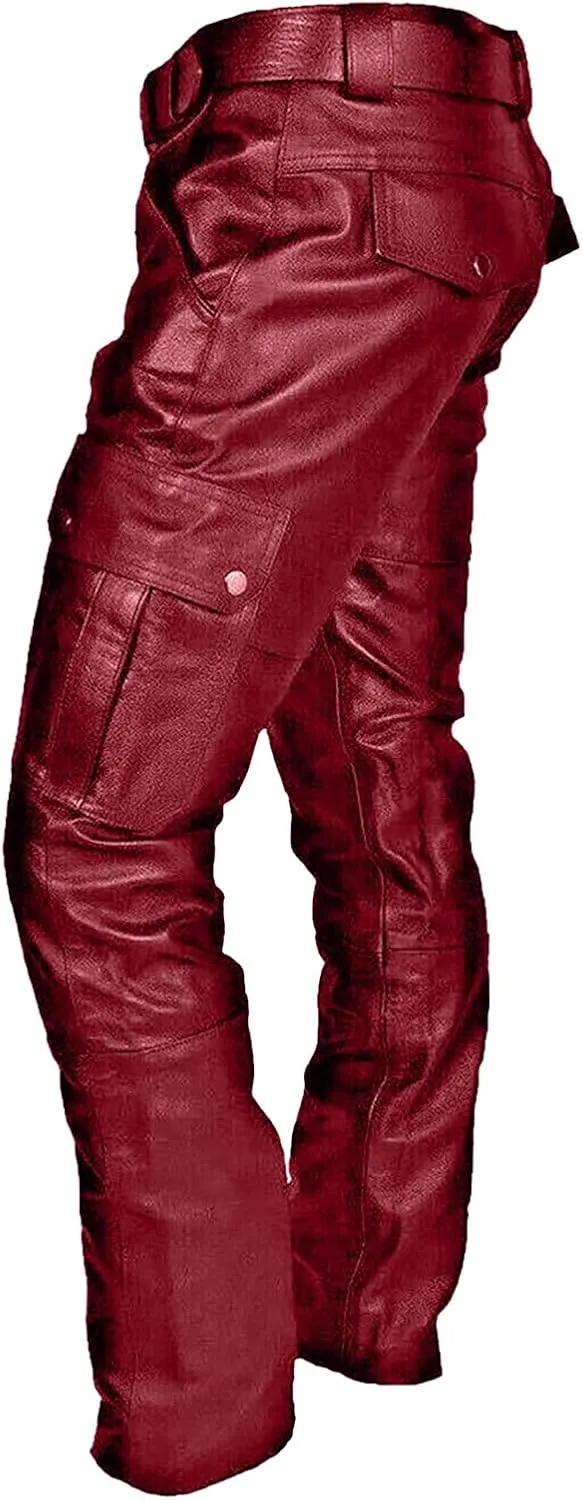 GIERIDUC Men's Faux Leather Pants Mens Extra Long Length Pyjama Bottoms Men's Pants with Long Crotch Grey Sweatpants for Men