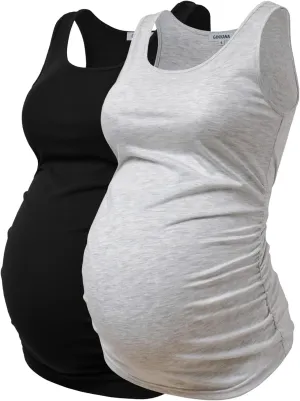 GINKANA Maternity Tank Tops Sleeveless Ruched Basic Tops Maternity Shirt Vest Mama Clothes