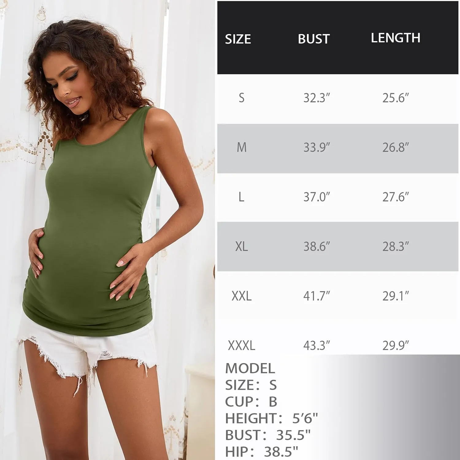 GINKANA Maternity Tank Tops Sleeveless Ruched Basic Tops Maternity Shirt Vest Mama Clothes