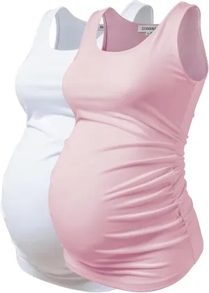 GINKANA Maternity Tank Tops Sleeveless Ruched Basic Tops Maternity Shirt Vest Mama Clothes