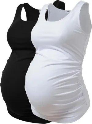 GINKANA Maternity Tank Tops Sleeveless Ruched Basic Tops Maternity Shirt Vest Mama Clothes