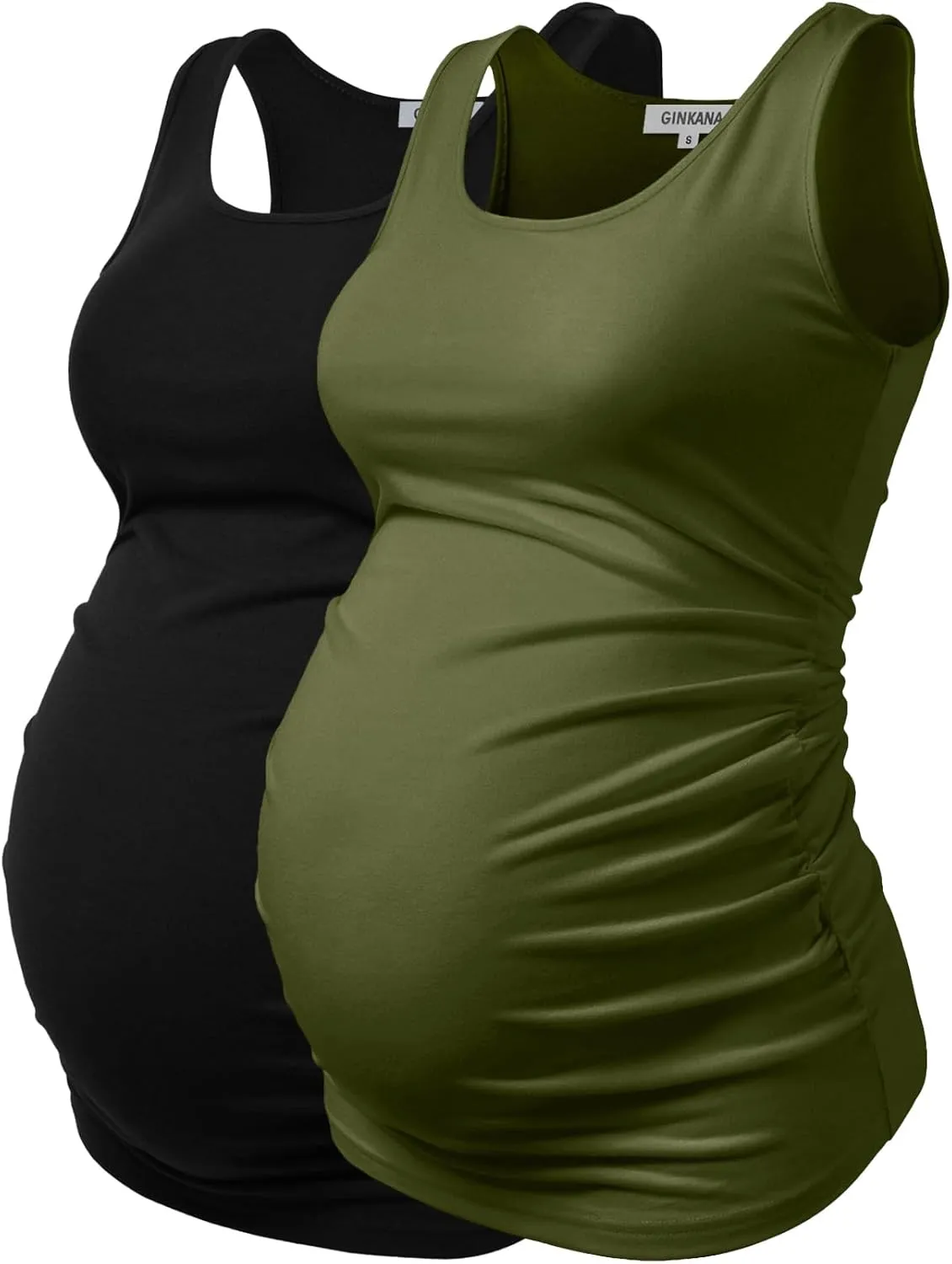 GINKANA Maternity Tank Tops Sleeveless Ruched Basic Tops Maternity Shirt Vest Mama Clothes