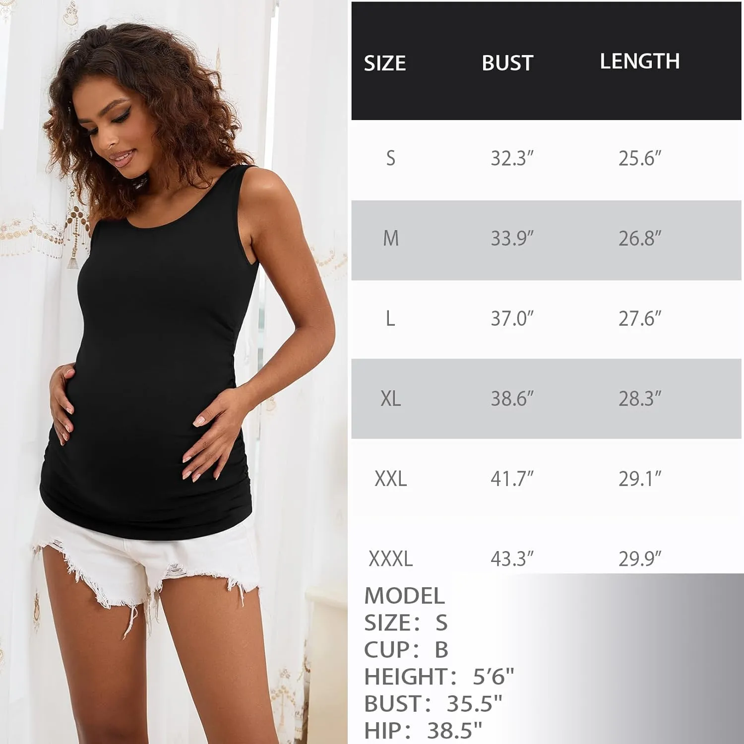 GINKANA Maternity Tank Tops Sleeveless Ruched Basic Tops Maternity Shirt Vest Mama Clothes