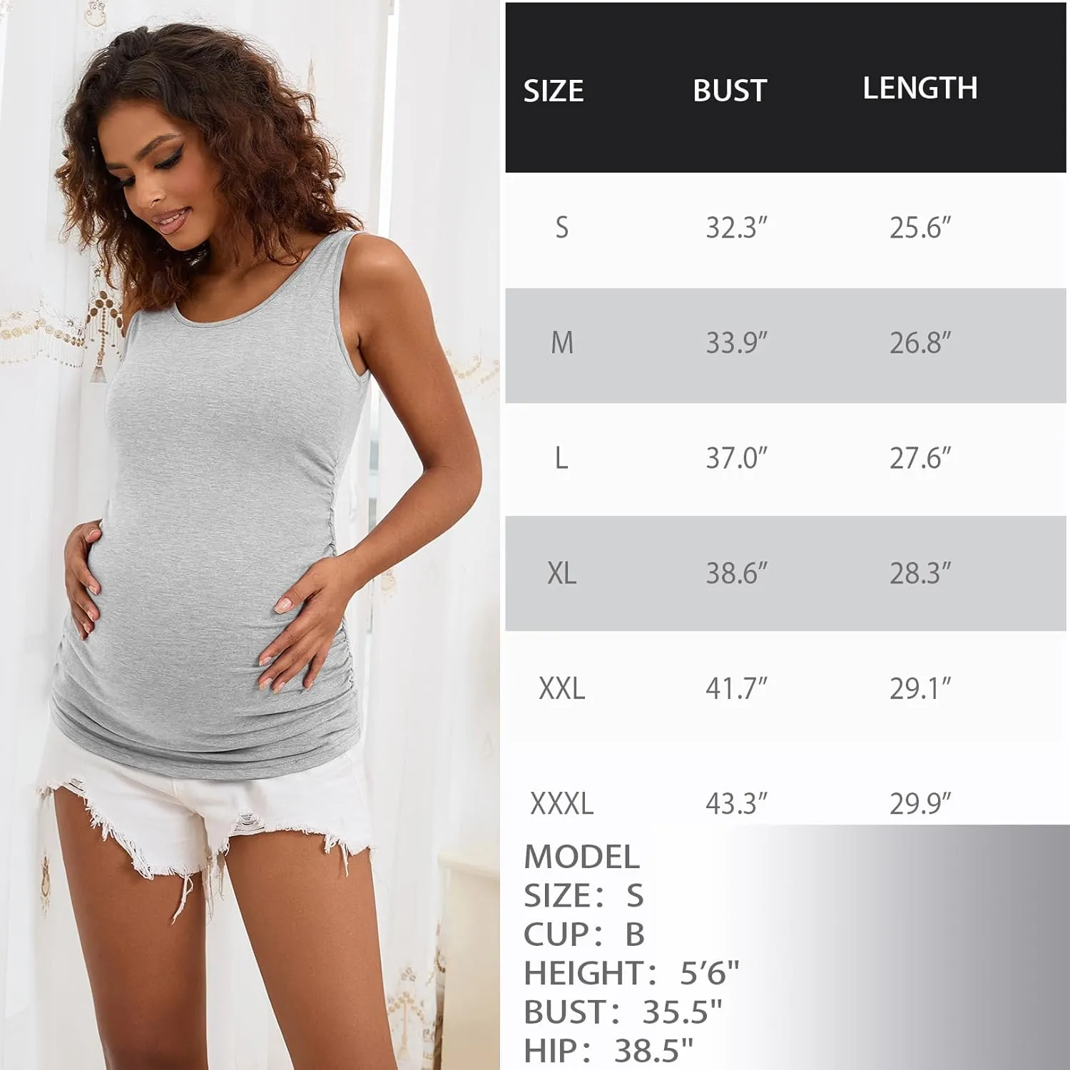 GINKANA Maternity Tank Tops Sleeveless Ruched Basic Tops Maternity Shirt Vest Mama Clothes