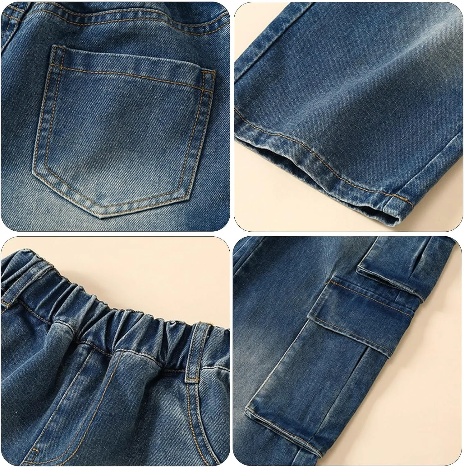 Girls Baggy Wide Leg Jeans Elastic Waist Denim Pants Cargo Pant Kids Casual Distressed Multi Pocket Streetwear Clothing