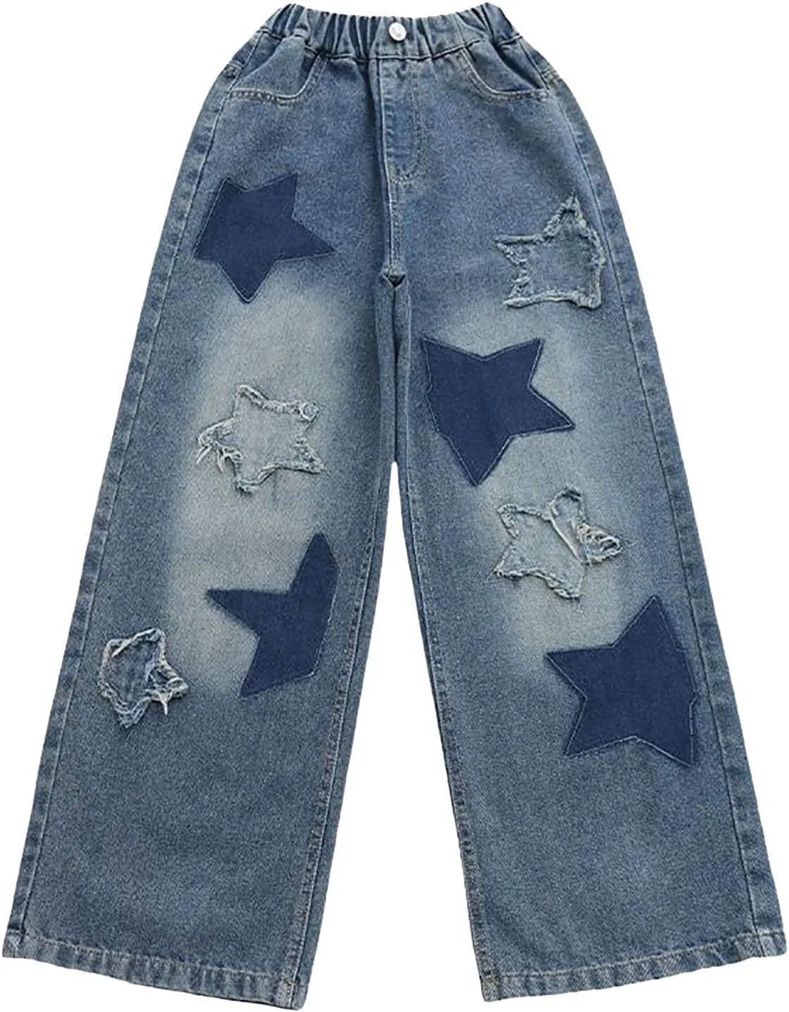 Girls Jeans Wide Leg Baggy Denim Pants High Elastic Waist Cute 3D Bowknot Trousers Trendy Y2k Streetwear Kids Jeans