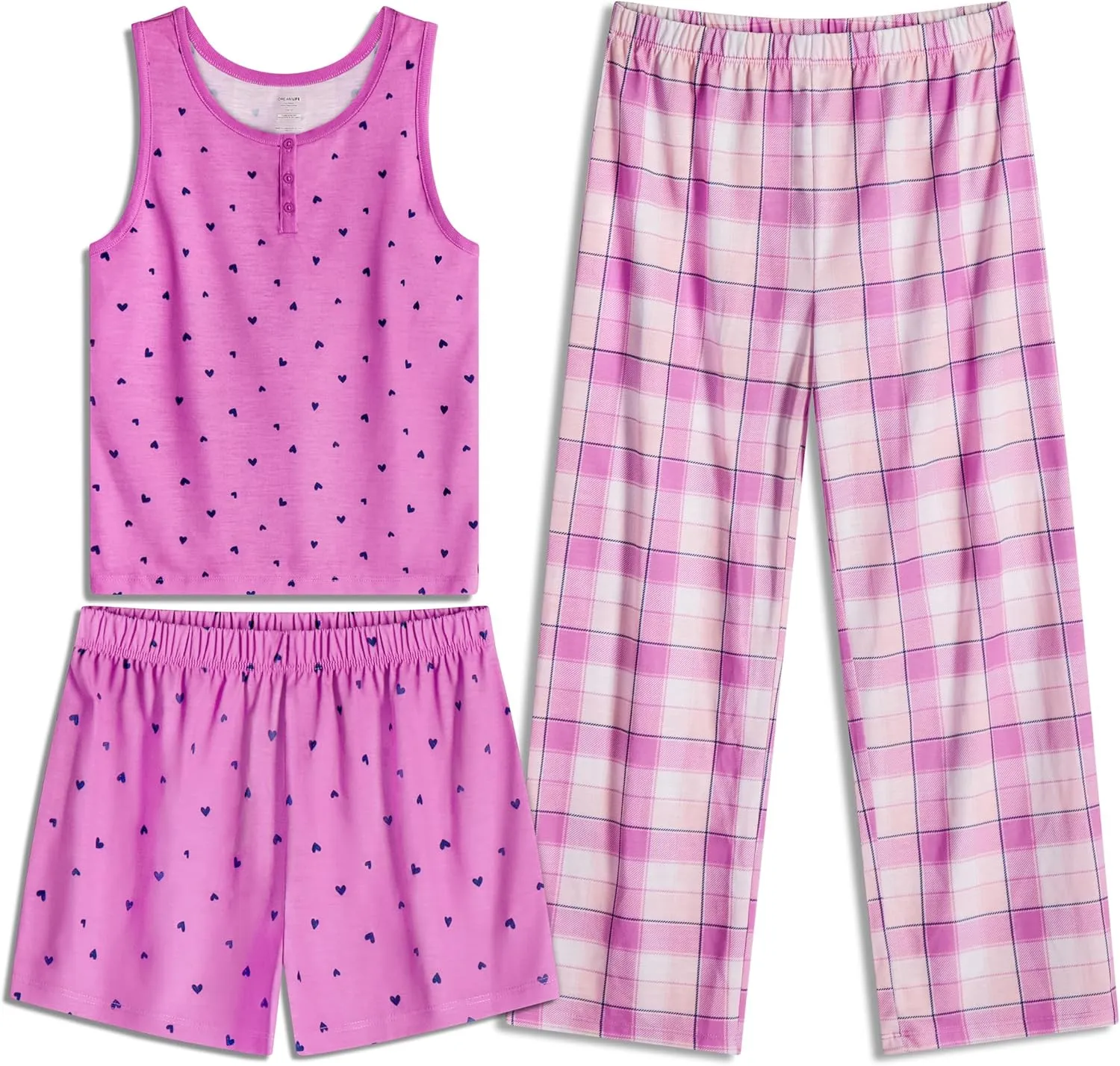 Girls Pajamas Set - 3-Piece PJs Set, Tee, Pants & Shorts, Soft Girls’ Sleepwear, Teen Kids Pajamas, Sizes 5-16