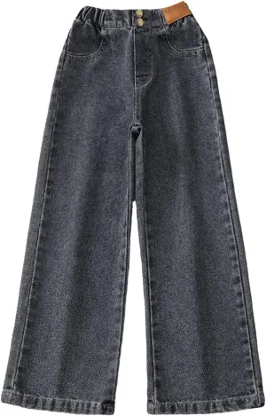 Girls Toddler Wide Leg Jeans Baggy Denim Pants Elastic Waist Loose Straight Trousers with Pockets Streetwear Clothes