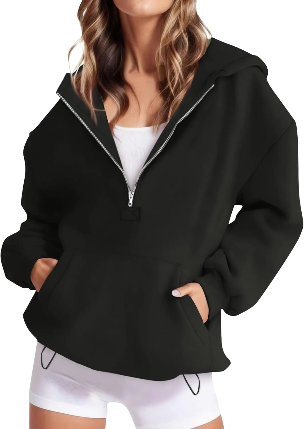 Half Zip Hoodies for Women Trendy Fleece Long Sleeve Oversized Sweatshirt Preppy Cute Pullover Sweaters with Pockets
