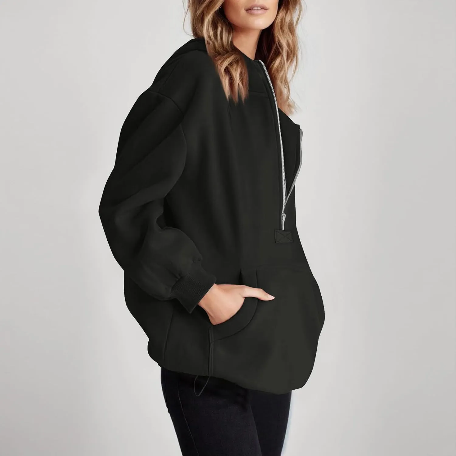 Half Zip Hoodies for Women Trendy Fleece Long Sleeve Oversized Sweatshirt Preppy Cute Pullover Sweaters with Pockets