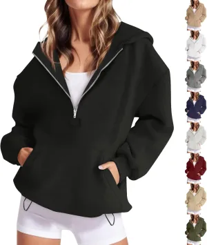 Half Zip Hoodies for Women Trendy Fleece Long Sleeve Oversized Sweatshirt Preppy Cute Pullover Sweaters with Pockets