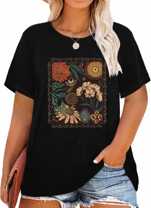 HDLTE Women Plus Size Tops Casual Short Sleeve Graphic Tee Shirts Oversized Tee Tops