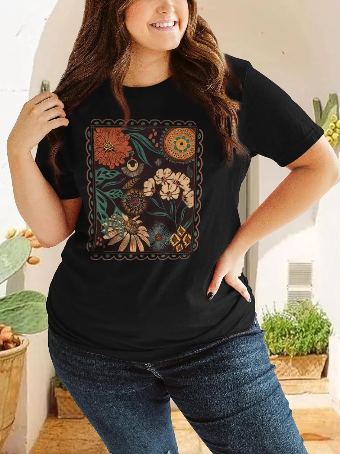 HDLTE Women Plus Size Tops Casual Short Sleeve Graphic Tee Shirts Oversized Tee Tops