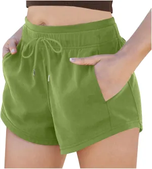 Hiking Shorts for Women Drawstring High Waisted Pull On Athletic Casual Summer Lightweight Mini Shorts with Pockets