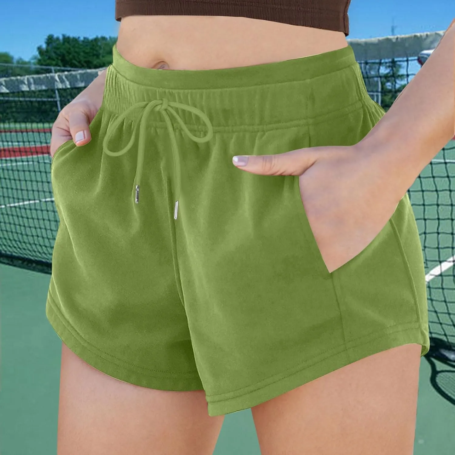Hiking Shorts for Women Drawstring High Waisted Pull On Athletic Casual Summer Lightweight Mini Shorts with Pockets