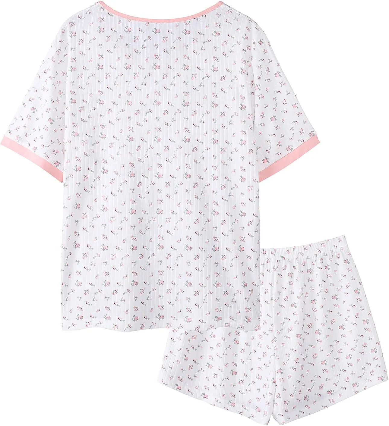 Hilinker Women 2 Piece Cherry Pajama Set Short Sleeve Top with Shorts Ribbed Lounge Sets
