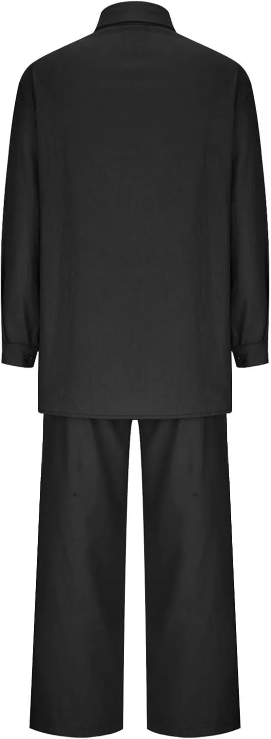 hlysgo Cotton Linen 2 Piece Outfits for Women Casual Loose Fit Long Sleeve Button Down Shirts and Pants Plus Size Set