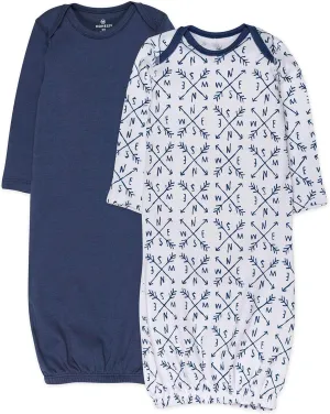 HonestBaby 2-Pack Sleeper Gowns Layette Sets 100% Organic Cotton for Newborn Baby Boys, Girls, Unisex