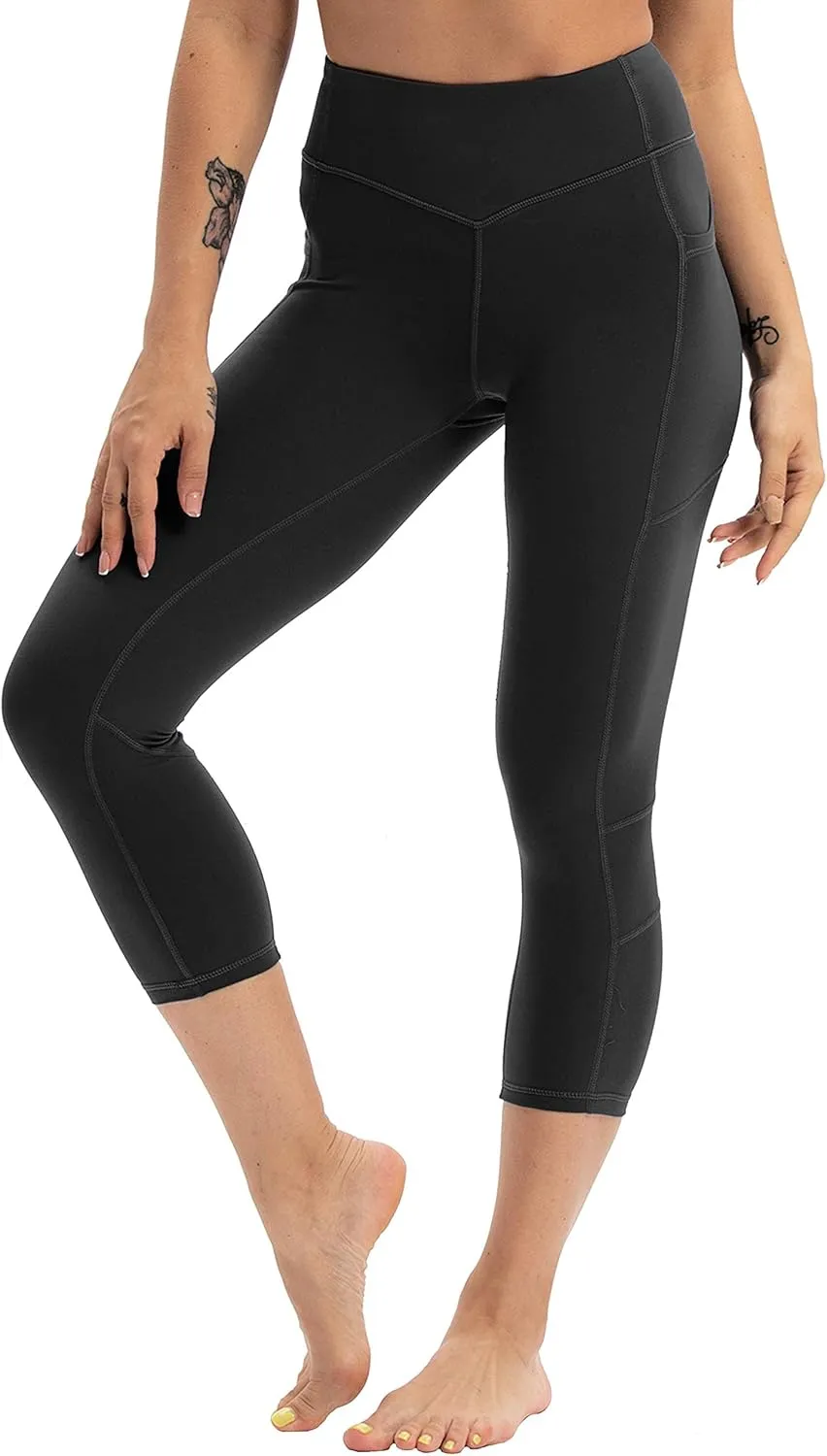 Hopgo Women's High Waist Yoga Pants with Pockets Compression Capri Leggings Tummy Control Workout Tights