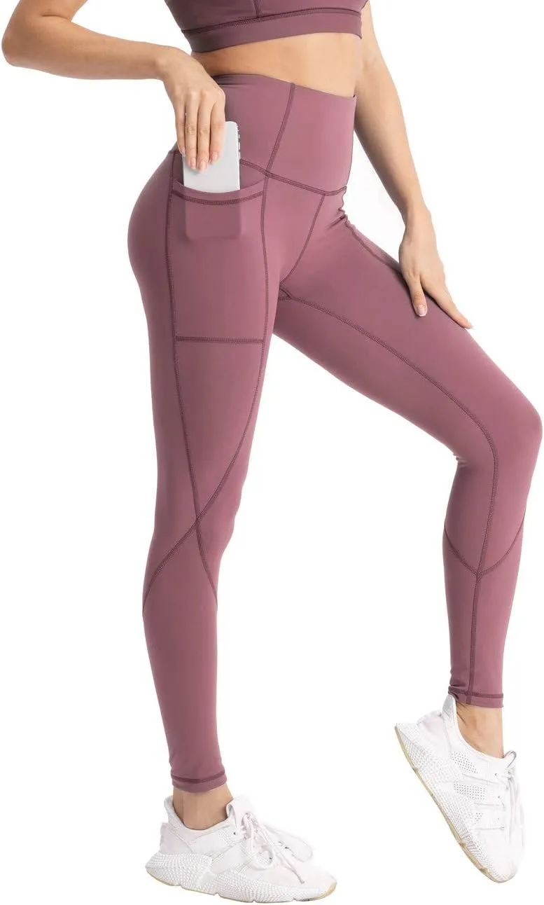 Hopgo Women's High Waist Yoga Pants with Pockets Compression Capri Leggings Tummy Control Workout Tights