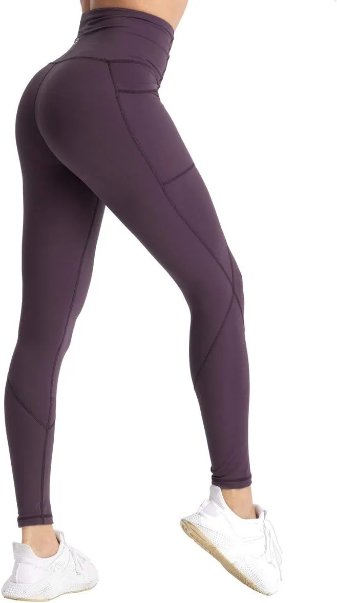 Hopgo Women's High Waist Yoga Pants with Pockets Compression Capri Leggings Tummy Control Workout Tights