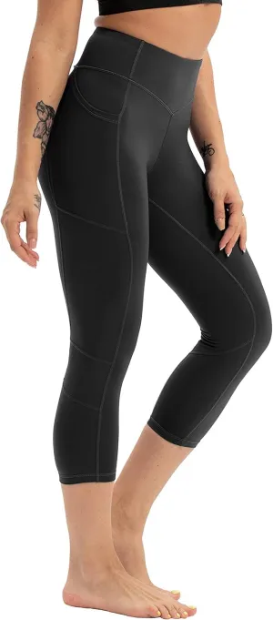 Hopgo Women's High Waist Yoga Pants with Pockets Compression Capri Leggings Tummy Control Workout Tights
