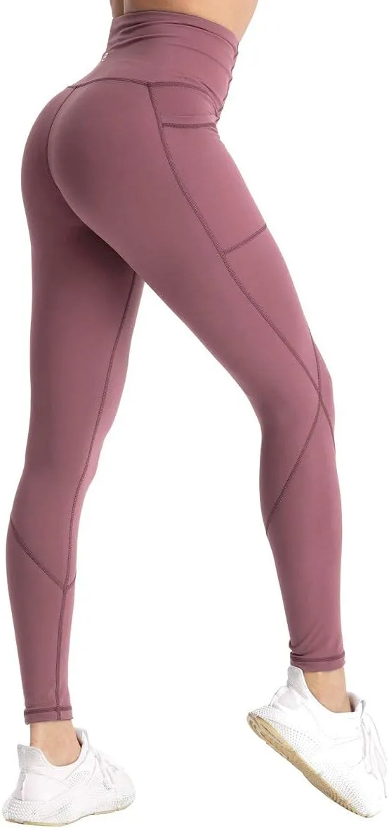 Hopgo Women's High Waist Yoga Pants with Pockets Compression Capri Leggings Tummy Control Workout Tights