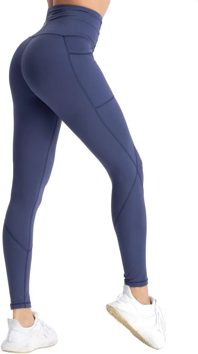 Hopgo Women's High Waist Yoga Pants with Pockets Compression Capri Leggings Tummy Control Workout Tights