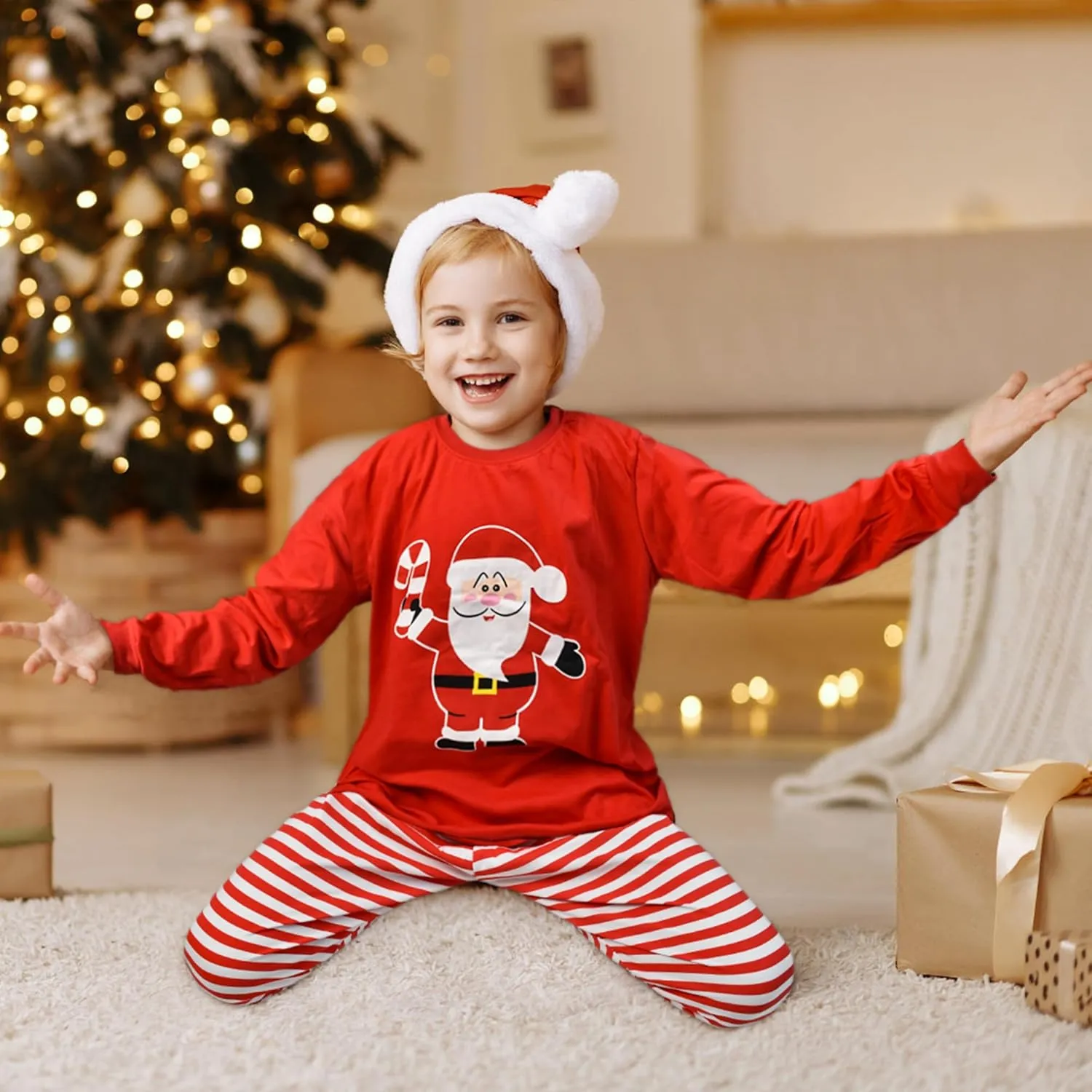 HYCLES Christmas Pajamas for Kids Girls Holiday Long Sleeve Sleepwear Santa Cotton Pajamas Sets for 2-12T Boys/Toddler Pjs