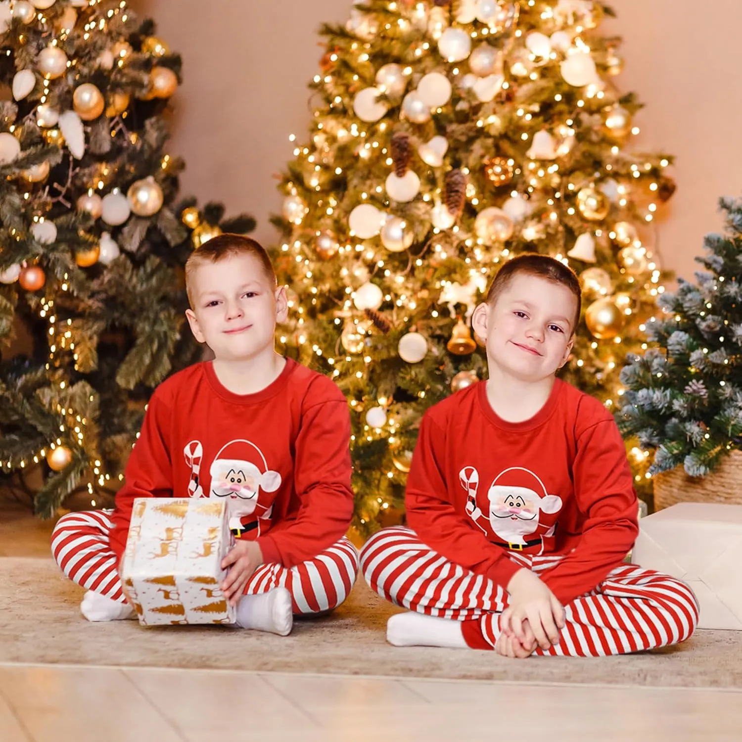 HYCLES Christmas Pajamas for Kids Girls Holiday Long Sleeve Sleepwear Santa Cotton Pajamas Sets for 2-12T Boys/Toddler Pjs