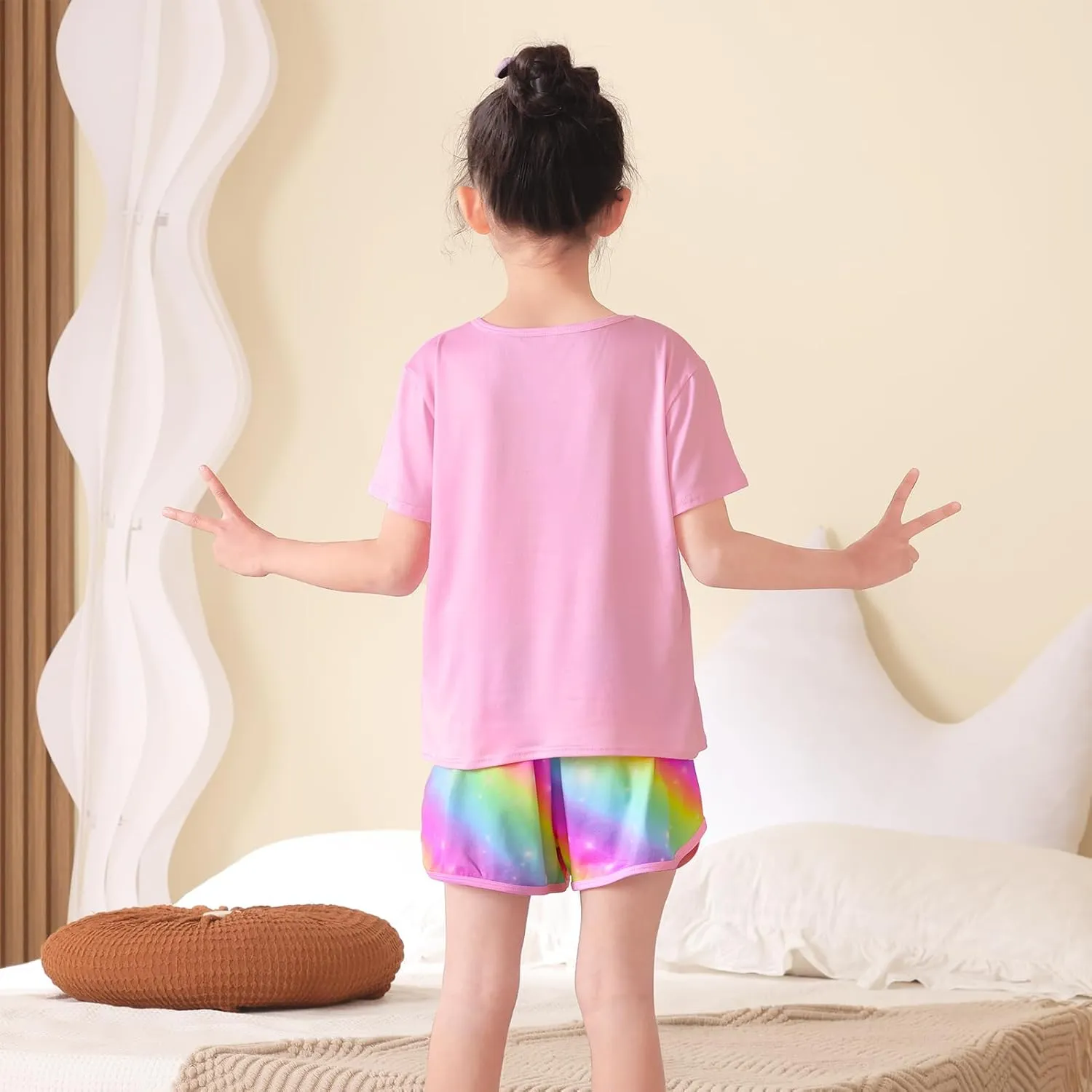 ICOSY Girls Pajamas for Kids Pajamas Toddler Girls 2 PCS Short Sleeve Top and Shorts Clothes