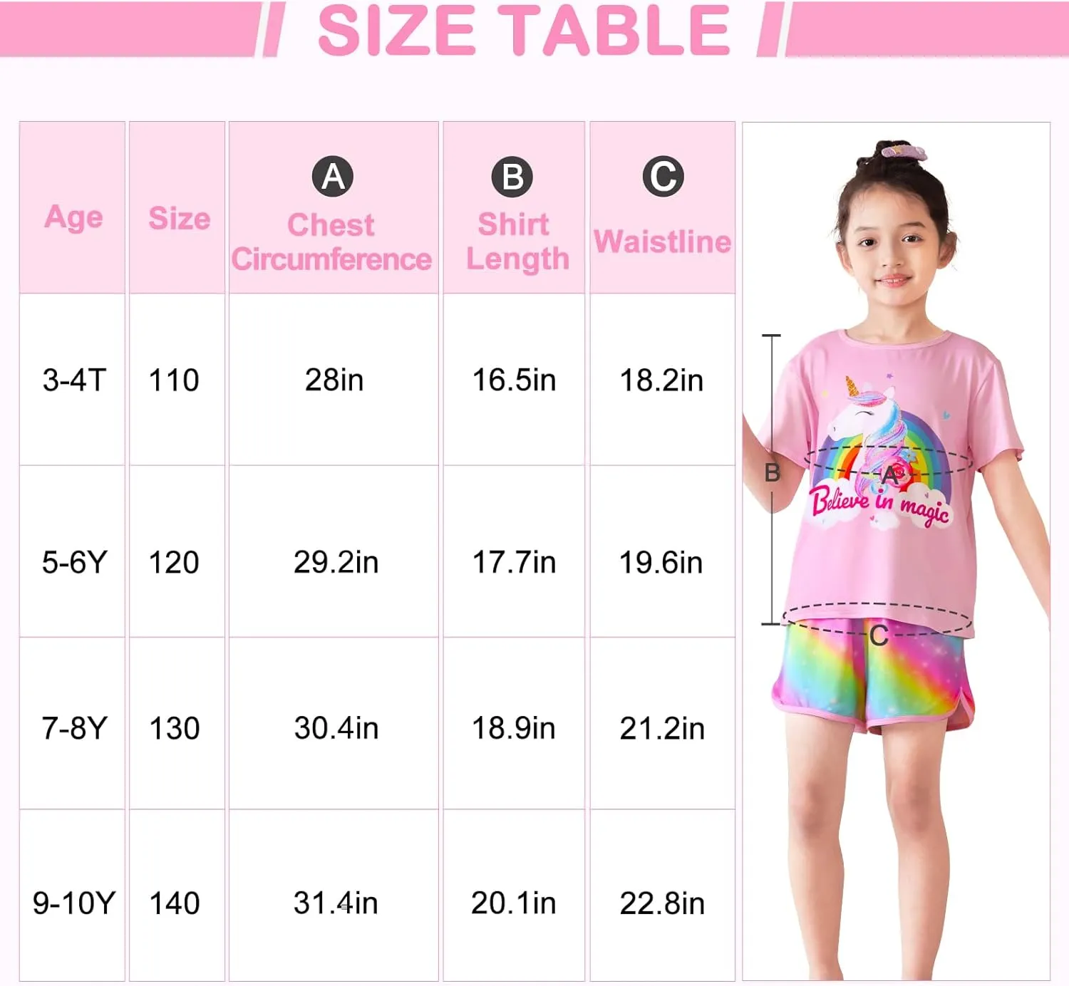 ICOSY Girls Pajamas for Kids Pajamas Toddler Girls 2 PCS Short Sleeve Top and Shorts Clothes