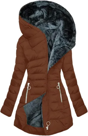 iLH Womens Winter Coats Plus Size Puffer Fleece Lined Down Jacket Hooded Parka Coat Sherpa Warm Jacket Maxi Outerwear