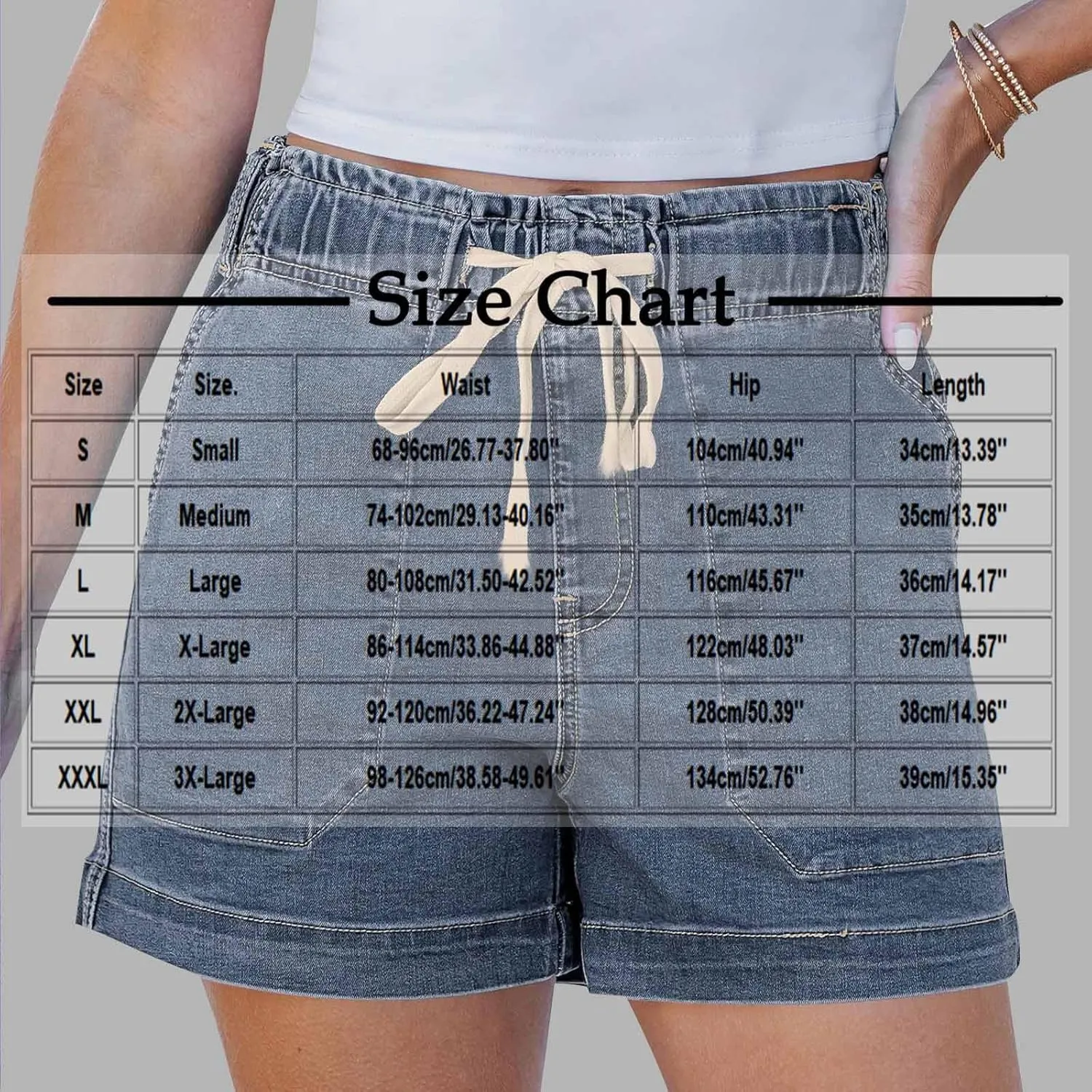 Jean Shorts for Women High Waisted Trendy Patch Pocket Drawstring Casual Summer Stretchy Denim Shorts with Pockets