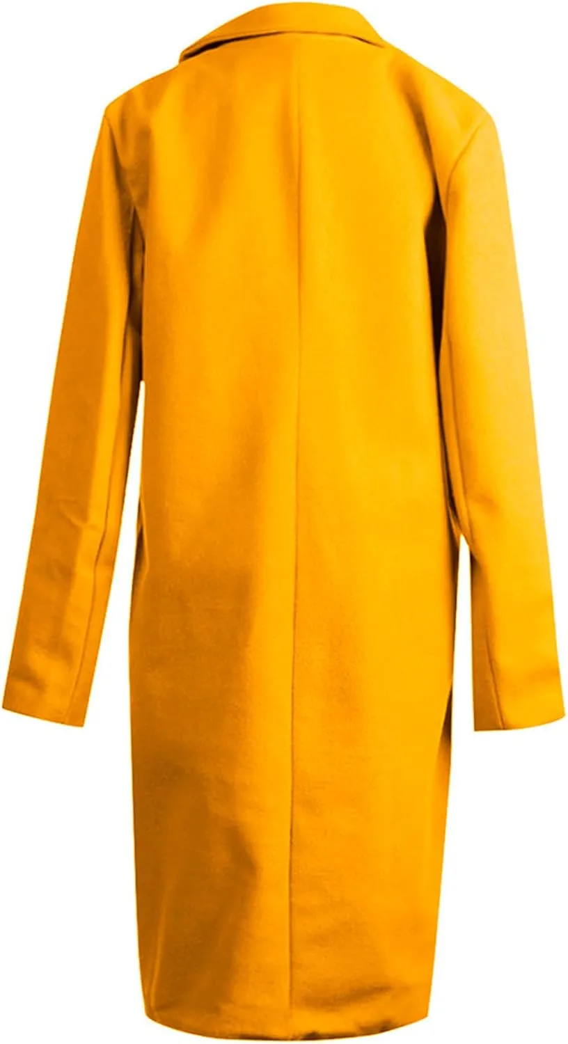 jsaierl Women Pea Coat Winter Mid Long Coat Lapel Double Breasted Peacoat 2024 Fall Plus Size Trench Coat Jackets Outwear