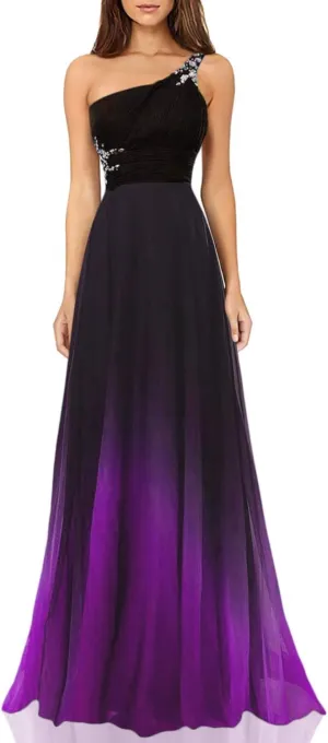 Kivary Sheer Beaded Halter Gradient Ombre Chiffon Long Prom Evening Dresses